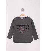 Toontoy Kız Çocuk Yusufçuk Baskılı İnci Detaylı T-Shirt (Antrasit Melanj)
