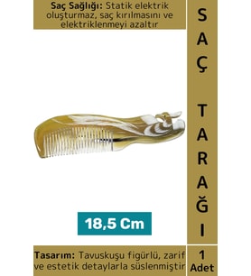 Kompakt Çanta Boy Saç Kırılması Elektriklenme Azaltan Doğal Kemik Şık Tavuskuşu Saç Tarağı 18.5 Cm