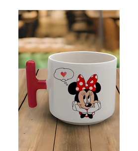 Kırmızı T Kulp Minie Tasarımlı Latte Fincan Modelleri