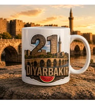 Diyarbakır Temalı Memleket Kupası – 21 Diyarbakır Surları Tarihi Köprü ve Karpuz Taş Dokulu Baskılı Seramik Kupa