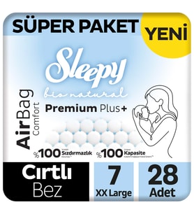 Sleepy Bio Natural Premium Plus Airbag Comfort Süper Paket Bebek Bezi 7 Numara Xxlarge 28 Adet