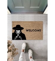 Dormot Modern Dijital Baskı Kahverengi  V For Vendetta Paspas- Kapı Önü Paspası (Bej)
