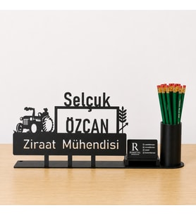 Ziraat Mühendisi Masa İsimliği - Kişiye Özel, Mesleklere Özel İsimlik - Metal Ofis İsimliği, Kalemlik ve Kartlık Seti- Yeni İş, Terfi Hediyesi