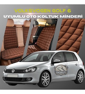 Volksvogen Golf 6 Kahverengi Renk Tay Tüyü Cepli & Terletmez Sırtlı Oto Koltuk Minder Seti - Koltuk Koruma Kılıfı (ÖN & ARKA TAM SET)