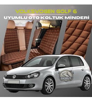 Volksvogen Golf 6 Kahverengi Renk Tay Tüyü Cepli & Terletmez Sırtlı Oto Koltuk Minder Seti - Koltuk Koruma Kılıfı (ÖN & ARKA TAM SET)