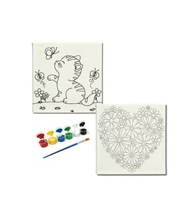 Okul Etkinliği-2'li Tuval Boyama Seti. 20x20 Cm Uv Baskı 6 Akrilik Boya 1 Fırça-model-256