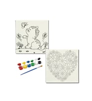 Okul Etkinliği-2'li Tuval Boyama Seti. 20x20 Cm Uv Baskı 6 Akrilik Boya 1 Fırça-model-256