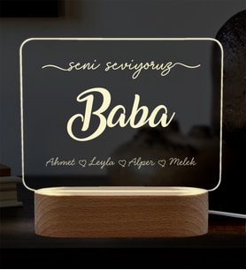 Kişiye Özel Baba LED Gece Lambası – İsim Yazılı Baba Hediyesi - Babalar Günü Hediyesi - Babaya Doğum Günü Hediyesi