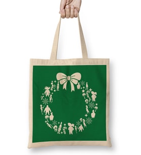 Monkey Island Christmas Wreath Pattern Bez Çanta Uzun Saplı