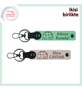 Yolculuk Severlere Kişiselleştirilebilir Armağan, Karavan Anahtarlık x2’li, Açık Yeşil-Pudra