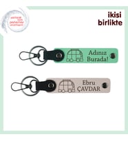 Yolculuk Severlere Kişiselleştirilebilir Armağan, Karavan Anahtarlık x2’li, Açık Yeşil-Pudra