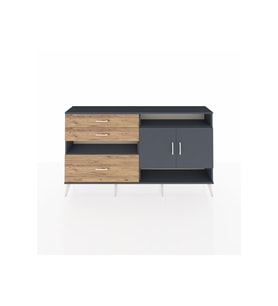 Arges Konsol 4 Raflı 3 Çekmeceli 2 Kapaklı 176x30x99 Antrasit-Antrasit/Çam