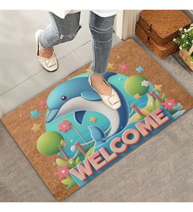 Valerine Life Sevimli Yunus Balığı ve Yıldızlı Welcome Kapı Önü Paspası 45x70cm