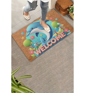 Valerine Life Sevimli Yunus Balığı ve Yıldızlı Welcome Kapı Önü Paspası 45x70cm