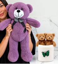 Büyük Boy Mor Peluş Ayıcık ve Peluş Saksıda Ayıcık Buketi Sevgiliye Kadına Arkadaşa Hediye