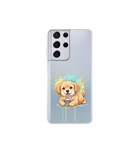 Samsung Galaxy S21 Ultra ile Uyumlu Splash Köpek Tasarımlı Şeffaf Silikon Kılıf
