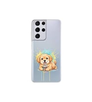 Samsung Galaxy S21 Ultra ile Uyumlu Splash Köpek Tasarımlı Şeffaf Silikon Kılıf
