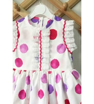 Dantel Ve Su Taşı Detaylı Puantiyeli Pembe Kız Çocuk Bebek Elbise (Mor)