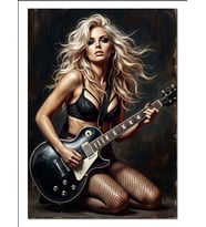 Elektro Gitar Çalan Sarışın Rockçı Dekoratif Kanvas - Mdf Ahşap Tablo