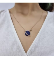 Gezegen Mavi Taşlı Gold Kaplama 925 Ayar Zirkon Taşlı Gümüş Kolye (Karışık)