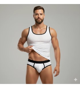 LYYN Beyaz Delikli Kumaş Tank Top Slip Takımı