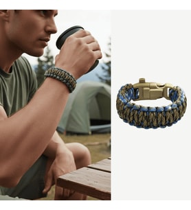 Pusulalı Çakmaklı Taktik Paracord Bileklik - Toprak Mavi Kamuflaj Desen - Kamp ve Doğa Sporları İçin