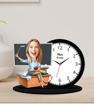 Kişiye Özel Karikatürlü Öğretmen Ahşap Biblo Masa Saati