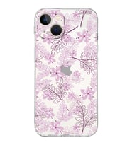 Apple iPhone 13Kamera Korumalı Tıpalı Kapak Floral Pudra Tasarımlı Şeffaf Kılıf