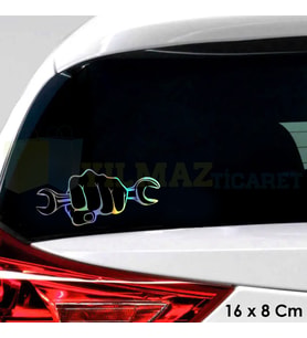 Araba Tamirci Hologram Motosiklet Oto Sticker Etiket Yapıştırma Renkli Çıkartma Aksesuar 16 x 8 Cm