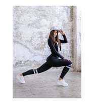 Alt Bacağı Çift Beyaz Şeritli Siyah Ekstra Yüksek Bel Toparlayıcı Spor Tayt