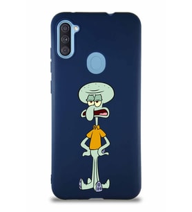 Samsung Galaxy A11 Soft Premier Kapak Squidward Dokunaç Tasarımlı Silikon Kılıf - Lacivert (Şeffaf)