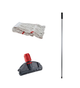Dar Yedek Islak Mop Takımı - Beyaz 350 Gr. 17 Cm. Islak Mop + Metal Sap + Mop Tutucu