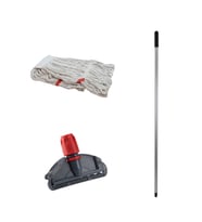 Dar Yedek Islak Mop Takımı - Beyaz 350 Gr. 17 Cm. Islak Mop + Metal Sap + Mop Tutucu