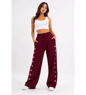 Osy Modal Yumuşak Dokulu Nakışlı Cepli Oversize Bol Paça Eşofman Altı - Bordo