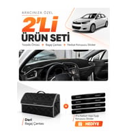 e-biz CITROEN C4 (2011-2020) Uyumlu Torpido Örtüsü + Deri Bagaj Çantası Seti - Siyah-Gri - CI008