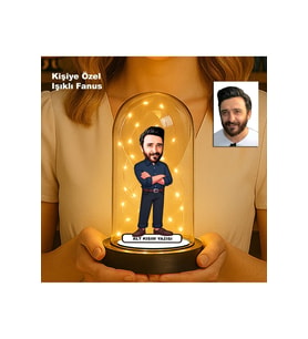 Kişiye Özel Erkek Karikatür Fanus  Meslek ve Hobi Temalı Işıklı Biblo