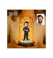 Kişiye Özel Erkek Karikatür Fanus  Meslek ve Hobi Temalı Işıklı Biblo