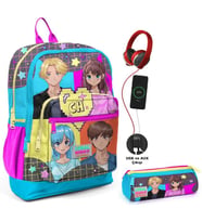 Coral High Mavi Pembe Anime USB Soketli Okul Çantası ve Kalemlik Seti - Kız Çocuk