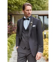 Siyah Çıkarılabilir Şal Yaka Yelekli Likralı 6 Drop Slim Fit Smokin Damatlık 1001240203