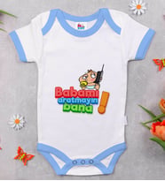 BK Kids Babamı Aratmayın Bana Tasarımlı Mavi Bebek Body Zıbın-1