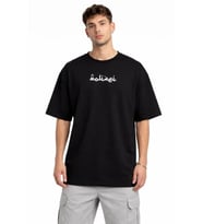 pilelistore- Erkek Bisiklet Yaka Baskılı Kısa Kollu Tişört Streetwear Günlük Basic Pamuklu T-shirt - (Siyah)