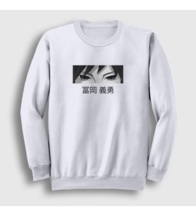 Presmono Unisex Beyaz Eyes Giyu Tomioka Anime Demon Slayer Kimetsu No Yaiba Sweatshirt 298378tt (Beyaz)