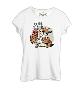 Coffee and Biscuits - Baykuş Beyaz Kadın Tshirt