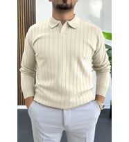 Erkek Açık Yaka Normal Kalıp Kazak Krem Edw412