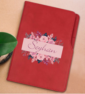 BK Gift Kişiye Özel Çiçek Tasarımlı Kırmızı Termo Deri Not Defteri 15x21cm-22