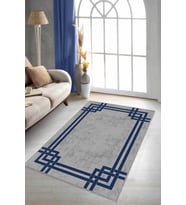 Lacivert Çerçeveli Kaymaz Tabanlı Dekoratif Halı RV070 - 100 x 160 cm