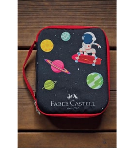 Faber-Castell 26 Gözlü Büyük Boy Kalem Kutusu, Gezegenler Temalı, Astronot Desenli, Fermuarlı