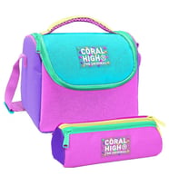 Coral High Kız Çocuk Mor Yeşil Pembe Çok Renkli Thermo Beslenme Çantası ve Üç Bölmeli Kalemlik Seti