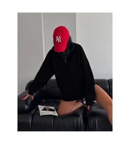 Yarım Fermuarlı Üç İplik Sweatshirt - Siyah