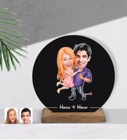 BK Gift Kişiye Özel Sevgililer Karikatürlü Yuvarlak Ahşap Biblo-3